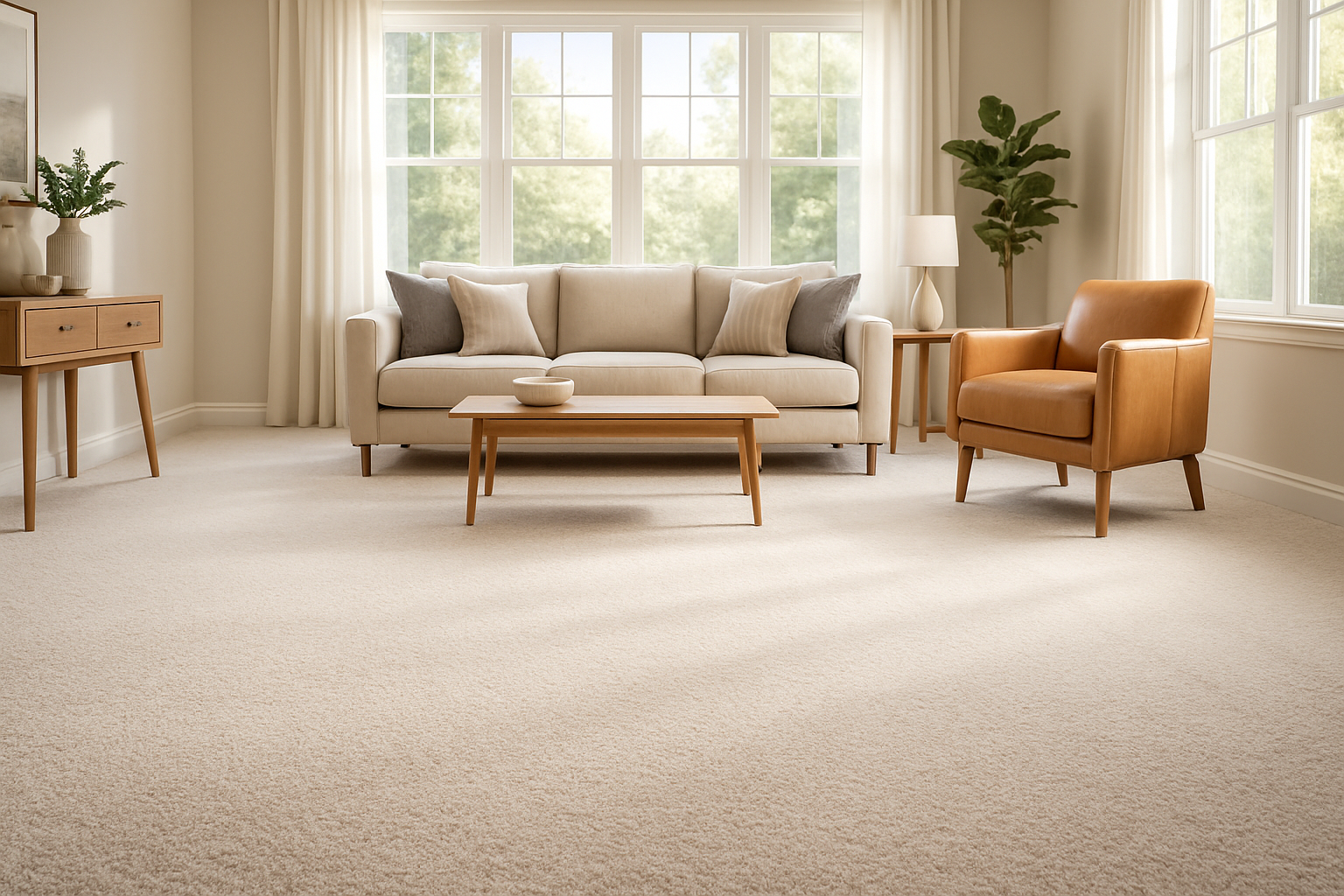 Technician providing dry-foam carpet cleaning in an Elk River living room