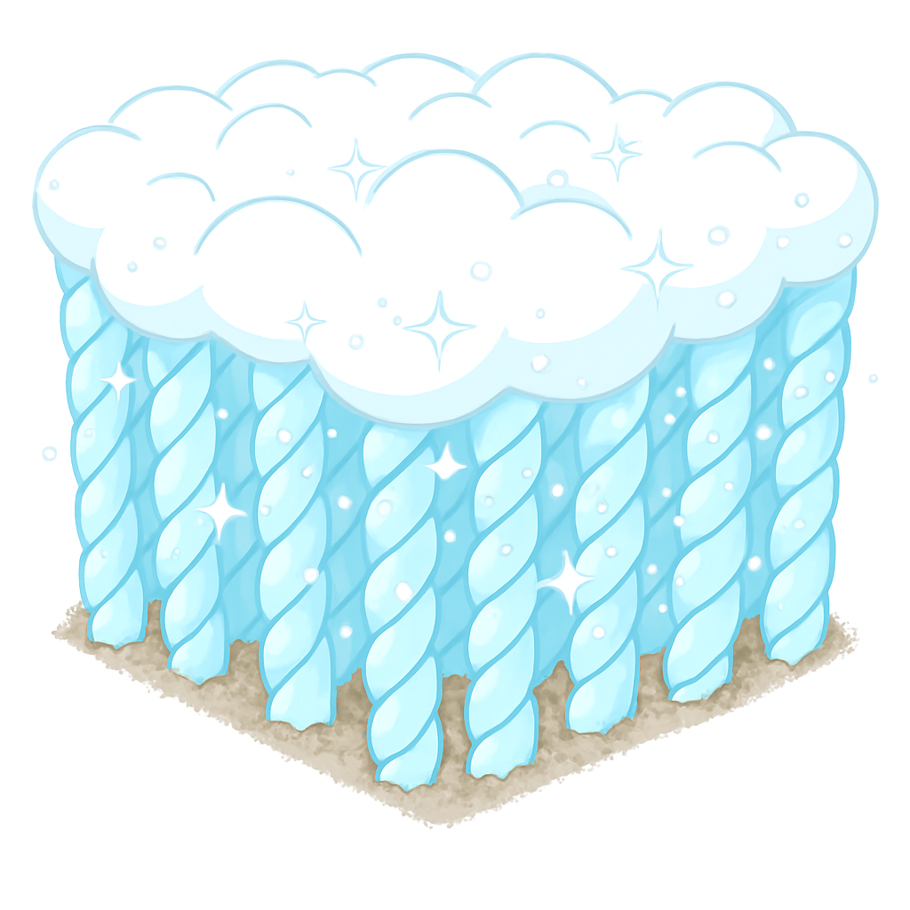 Illustration of micro-bubble dry-foam being worked into carpet fibers